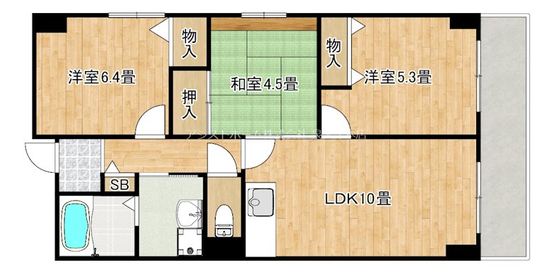 クリーンハイツ助松 広々とした間取り