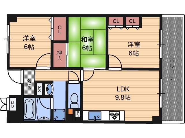 セーヌ東岸和田 広々とした間取り