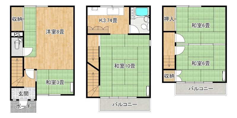 住吉橋町1丁連棟住宅 間取り